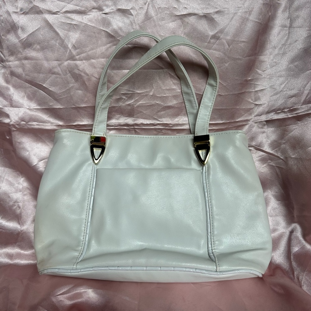 White faux leather purse